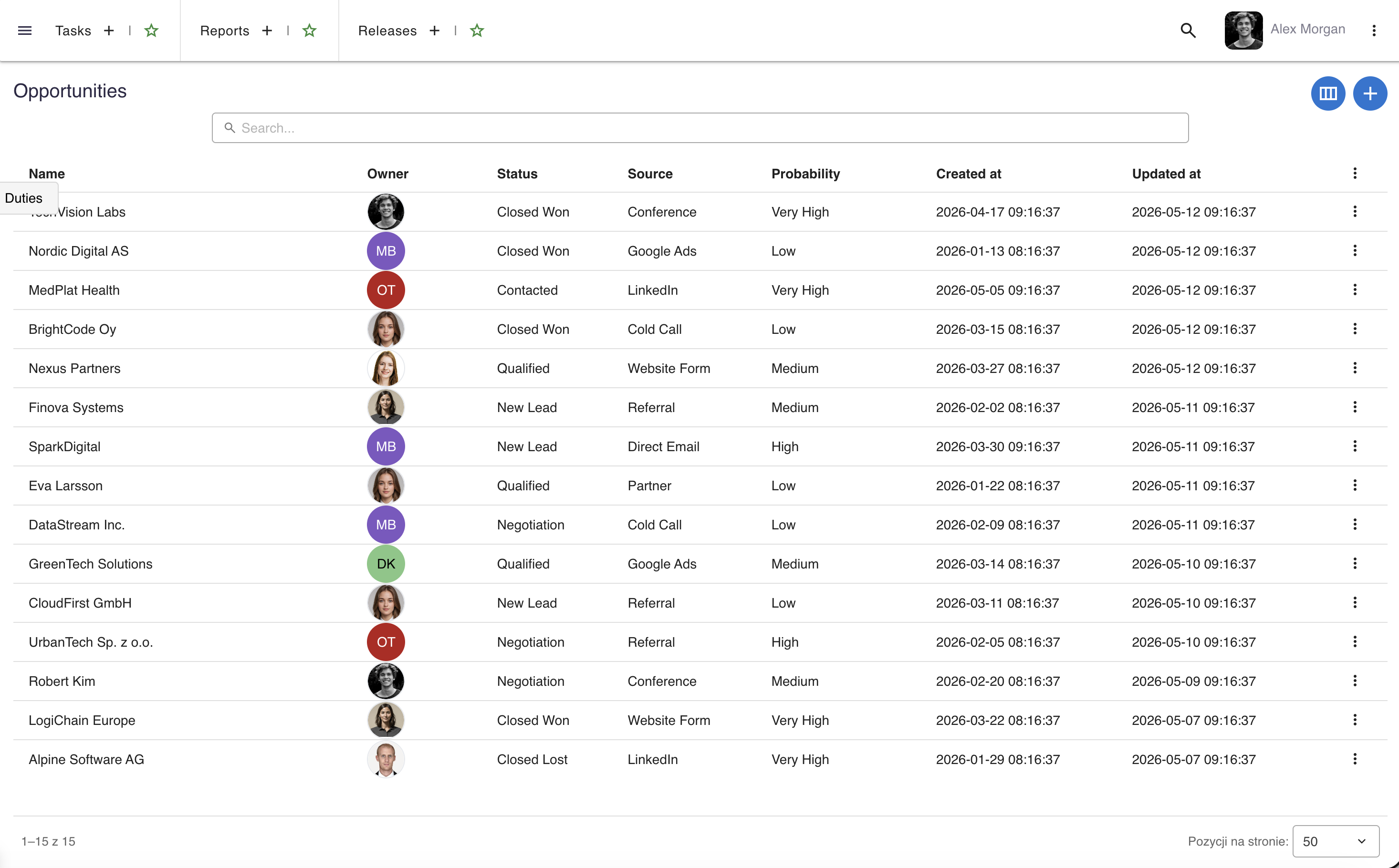 say.work — CRM table view