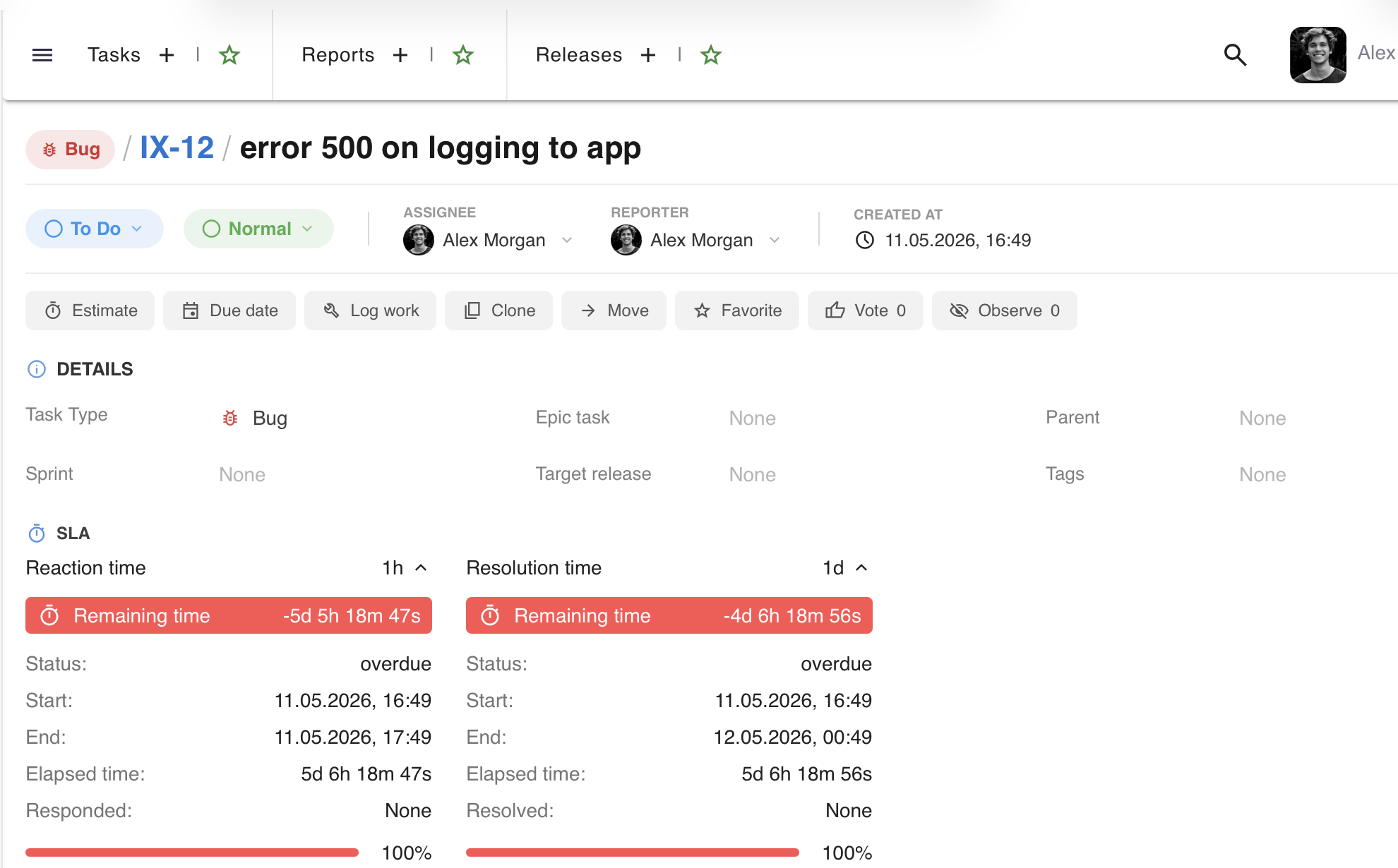say.work — SLA details on a task